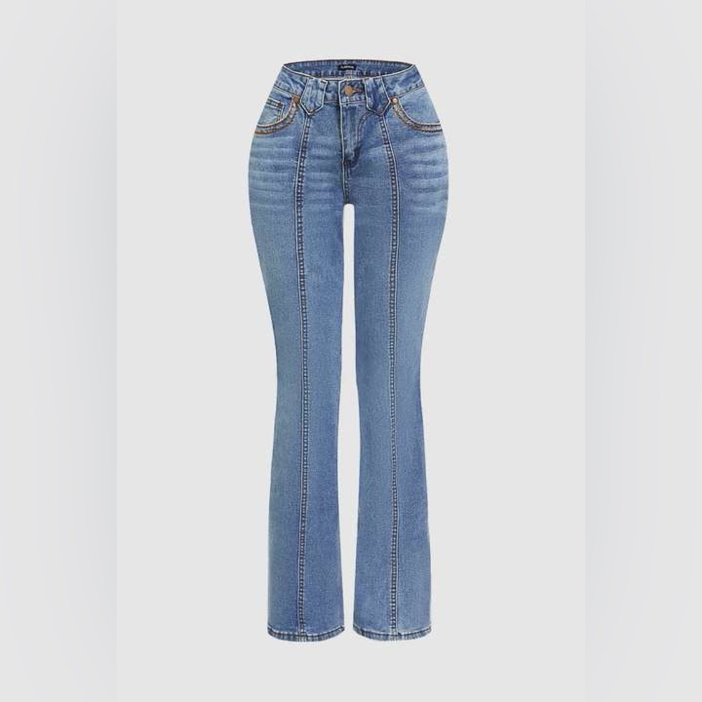 Wash Contrast Stitch Low Waist Bootcut Jeans flamingals size L/XL FL5-2